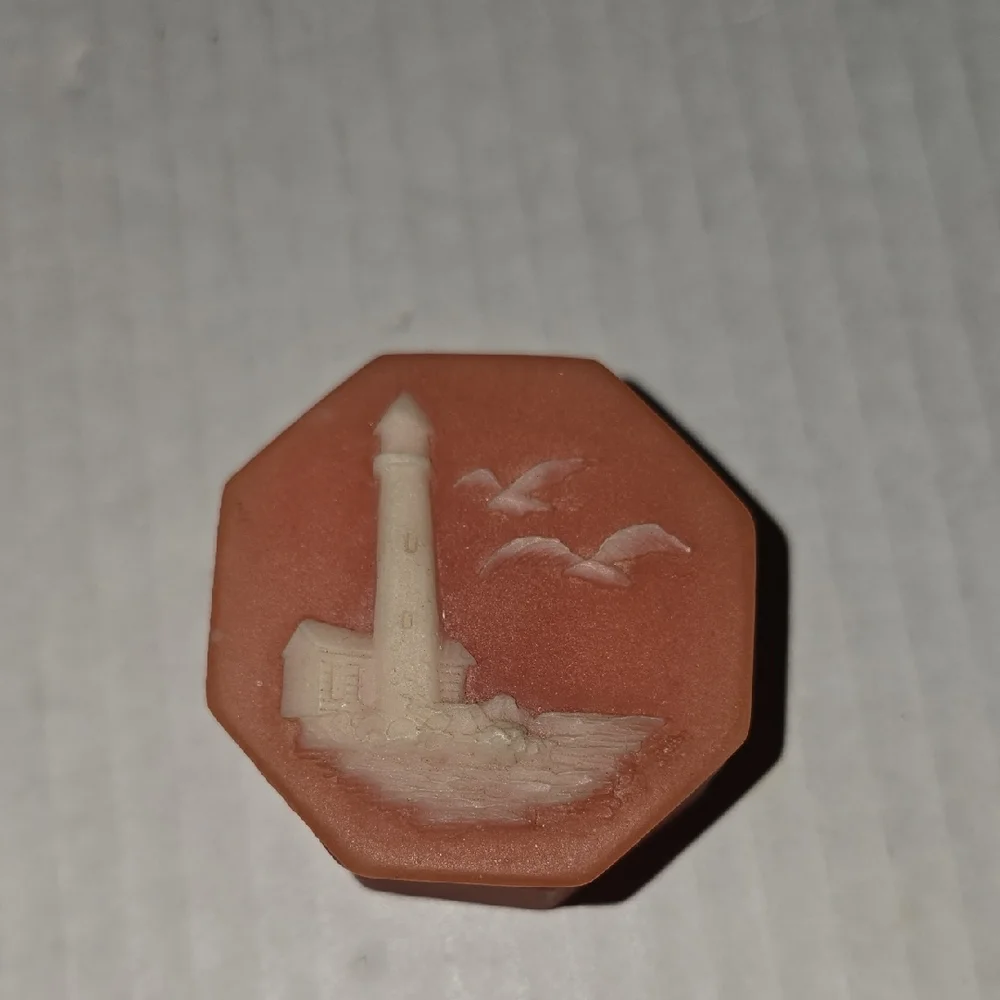 Vintage Raised Lighthouse Octagonal Trinket Box